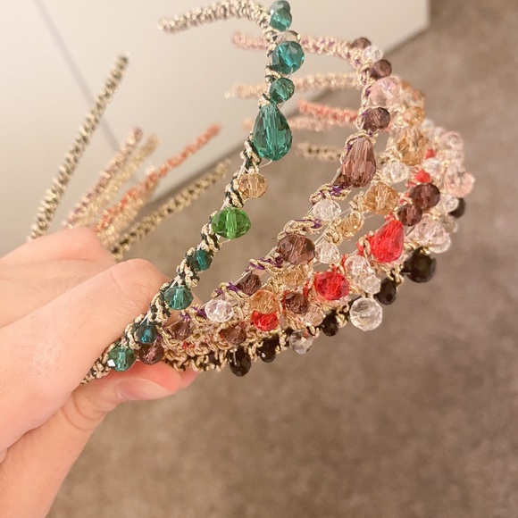 Faux gemstones thin headbands - metallic threads - Picture 2 of 3